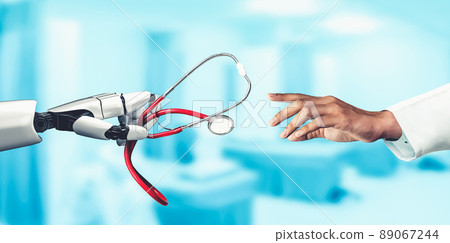 Medical artificial intelligence droid robot working in future hospital Medical artificial intelligence droid robot working in future hospital 89067244