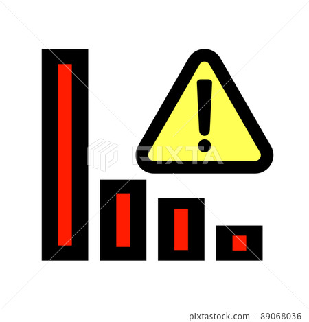 Decreasing red bar graph and caution / warning exclamation. vector. Decreasing red bar graph and caution / warning exclamation. vector. 89068036