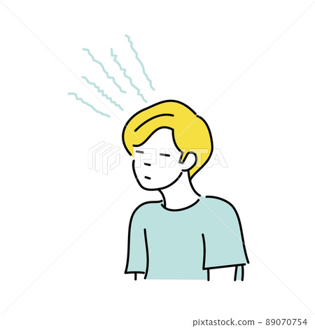 Illustration of a man who has a headache and feels sick 89070754