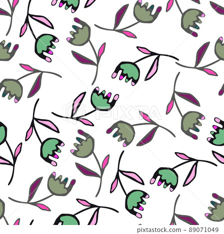 Hand drawn flower seamless pattern. Unusual floral wallpaper. 89071049