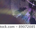 Light hits the torn spider web and shines in rainbow colors 89072085