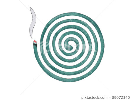 Front-facing illustration of a lit mosquito coil (watercolor style) 89072340