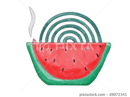 帶有點亮西瓜圖案支架的蚊香的正面插圖（水彩風格） 89072341
