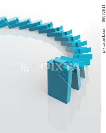 多米諾骨牌擊敗藍色建築 3D 插圖垂直 89072611