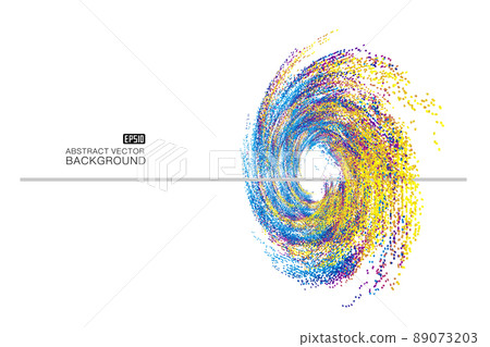 Colorful dynamic dot particles form splash swirl pattern 89073203