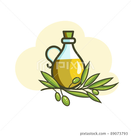 glass bottle of olive oil and olives with leaves glass bottle of olive oil and olives with leaves 89073793
