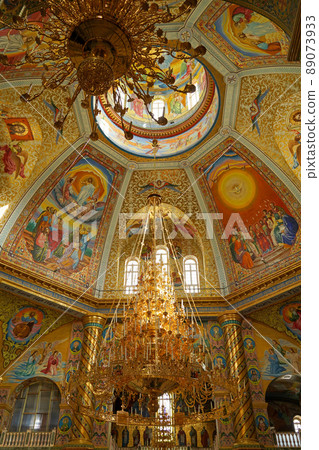 Pochayiv, Ukraine - interior decoration of the cathedral in the Pochaev Lavra. Interior of Holy Dormition Pochayiv Lavra, Ukraine. May 2021 89073933
