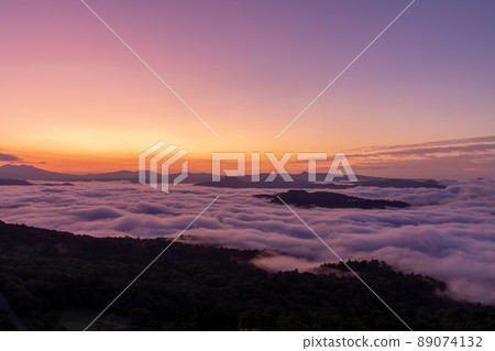 從美幌山口看到屈斜路湖的黎明和雲海 89074132