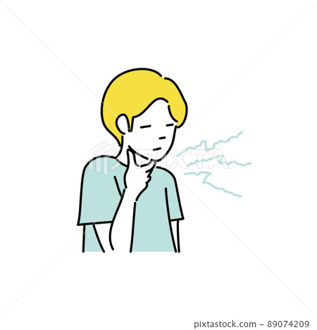 Illustration of a man feeling a sore throat Illustration of a man feeling a sore throat 89074209
