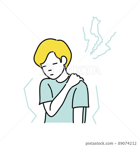 Illustration of a man with stiff shoulders and sickness 89074212