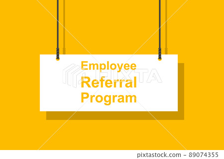 Employee referral program hanging sign on yellow background for business, marketing, flyers, banners, presentations and posters. illustration 89074355