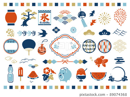 Summer Japanese style material and Japanese pattern frame 89074368