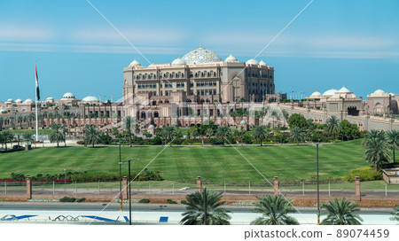 Abu Dhabi, United Arab Emirates - February 2022: Emirates Palace Hotel in downtown Abu Dhabi. Five stars Emirates Palace is one of the most expensive hotels in Arab Emirates. Abu Dhabi, United Arab Emirates - February 2022: Emirates Palace Hotel in downtown Abu Dhabi. Five stars Emirates Palace is one of the most expensive hotels in Arab Emirates. 89074459