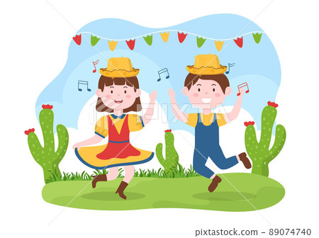 Festa Junina or Sao Joao Celebration Cartoon Illustration Made Very Lively by Singing, Dancing Samba and Playing Traditional Games Come From Brazil 89074740