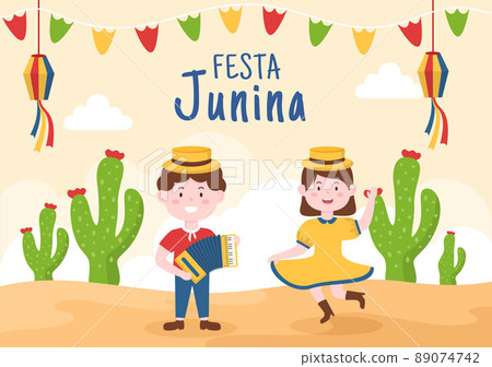 Festa Junina or Sao Joao Celebration Cartoon Illustration Made Very Lively by Singing, Dancing Samba and Playing Traditional Games Come From Brazil 89074742