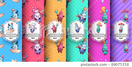 Cartoon character bottle and seamless pattern 89075358