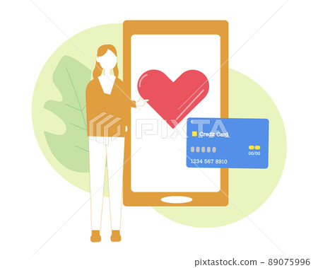 Women who donate and donate Send money with a smartphone Credit card Person illustration 89075996