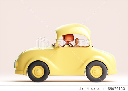 3D rendering of cute female driver with car 3D rendering of cute female driver with car 89076130