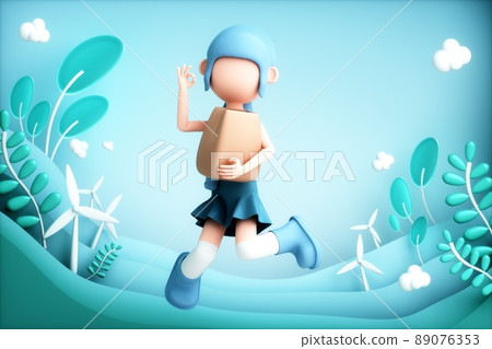 3D rendering of cute cartoon girl 89076353