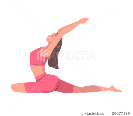 Young Woman Practicing Yoga Seated Asana or Pose Stretching Body Vector Illustration Young Woman Practicing Yoga Seated Asana or Pose Stretching Body Vector Illustration 89077189