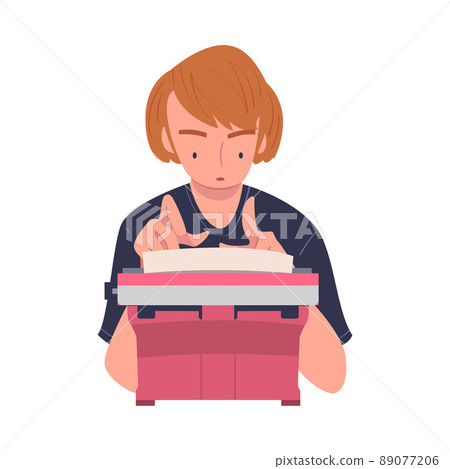 Woman Writer Character at Typewriter Writing Book Engaged in Creative Literary Work Vector Illustration 89077206