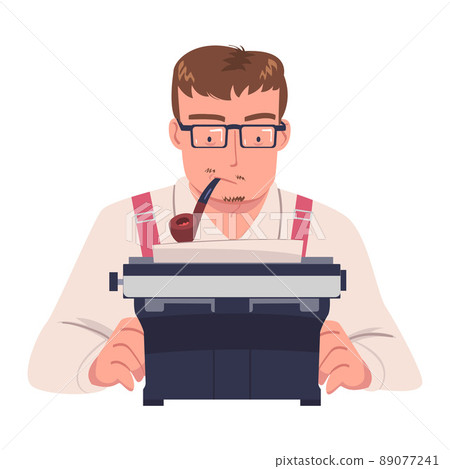 Man Writer Character at Typewriter with Smoking Pipe Writing Book Engaged in Creative Literary Work Vector Illustration 89077241