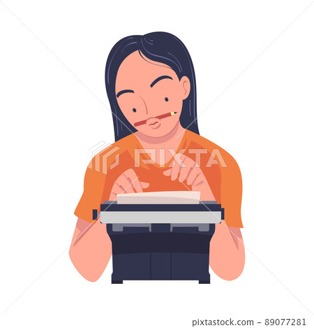 Woman Writer Character at Typewriter Writing Book Engaged in Creative Literary Work Vector Illustration Woman Writer Character at Typewriter Writing Book Engaged in Creative Literary Work Vector Illustration 89077281