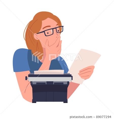 Woman Writer Character at Typewriter Writing Book Engaged in Creative Literary Work Vector Illustration Woman Writer Character at Typewriter Writing Book Engaged in Creative Literary Work Vector Illustration 89077294
