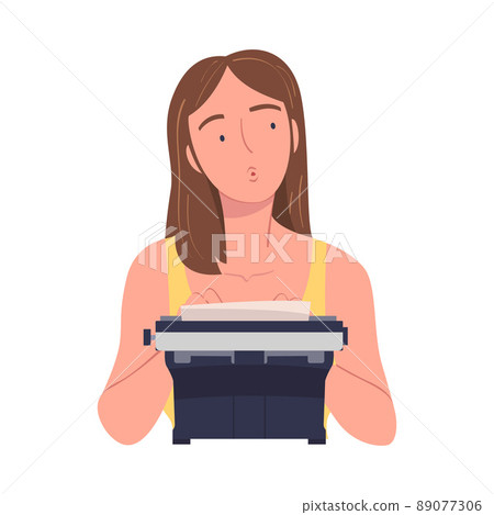 Woman Writer Character at Typewriter Writing Book Engaged in Creative Literary Work Vector Illustration Woman Writer Character at Typewriter Writing Book Engaged in Creative Literary Work Vector Illustration 89077306