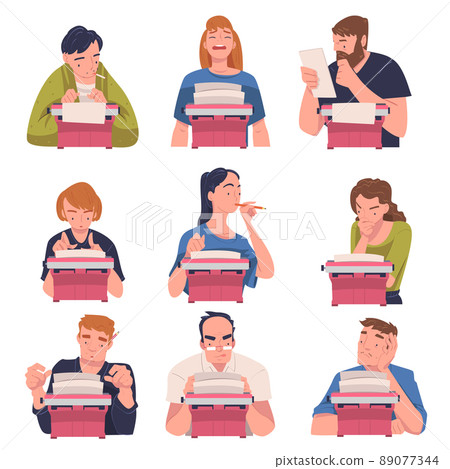 People Writer Character at Typewriter Writing Book Engaged in Creative Literary Work Vector Set People Writer Character at Typewriter Writing Book Engaged in Creative Literary Work Vector Set 89077344