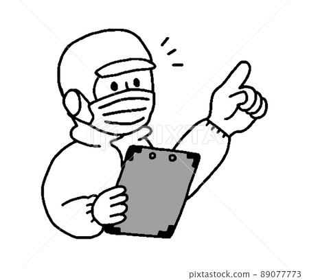 Worker in white work clothes to check by pointing your finger (simple) 89077773