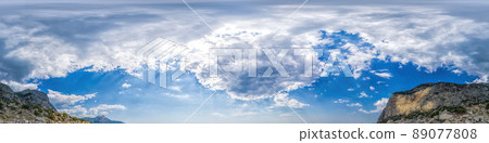 panorama of sky with clouds without ground, for easy use in 3D graphics and panorama for composites in aerial and ground spherical panoramas as a sky dome. panorama of sky with clouds without ground, for easy use in 3D graphics and panorama for composites in aerial and ground spherical panoramas as a sky dome. 89077808