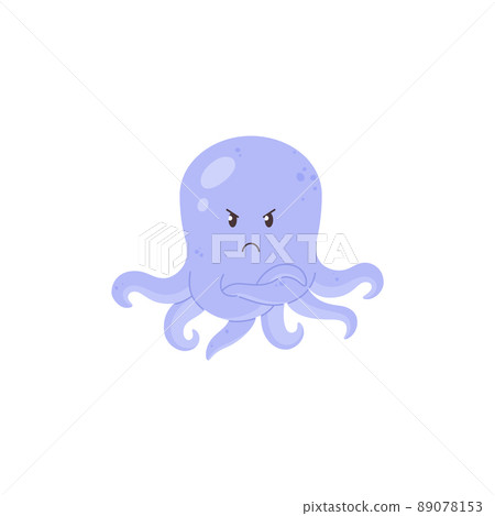 Funny octopus with angry comic face, flat cartoon vector illustration isolated. Funny octopus with angry comic face, flat cartoon vector illustration isolated. 89078153