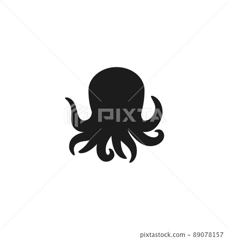 Silhouette black of an octopus with tentacles on a white background, vector flat illustration. Silhouette black of an octopus with tentacles on a white background, vector flat illustration. 89078157