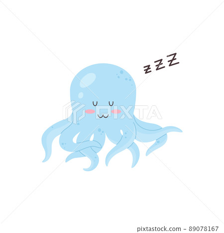 Baby octopus sleeping making a snoring sound, flat vector illustration isolated. 89078167