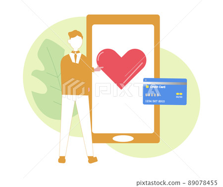 Men donating and donating Support mobile phones, hearts and credit cards People illustrations 89078455