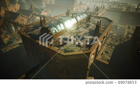 Abandoned factory with concrete ruins in industrial district Abandoned factory with concrete ruins in industrial district 89078653