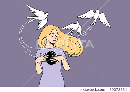 Young woman free birds from chest 89078884