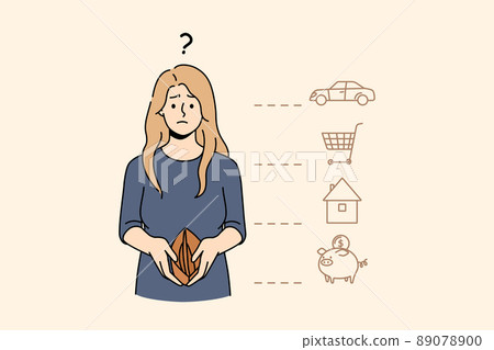 Confused woman with empty woman have debts Confused woman with empty woman have debts 89078900