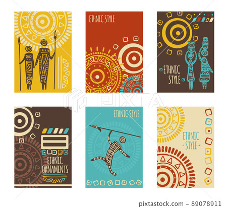 Set of ethnic banner, background, flyer, placard with tribal ornaments 89078911