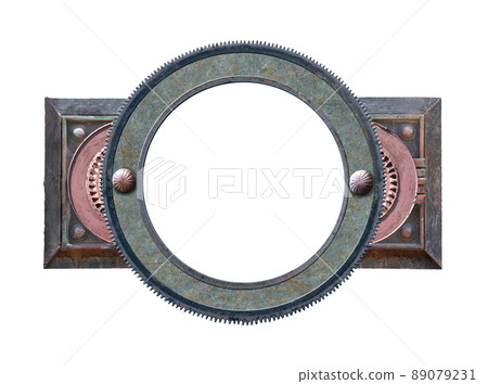 Metallic round frame with vintage machine gears and retro cogwheel Metallic round frame with vintage machine gears and retro cogwheel 89079231