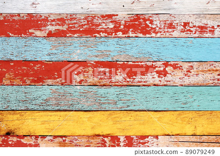 Horizontal retro background with old wooden planks of different colors 89079249