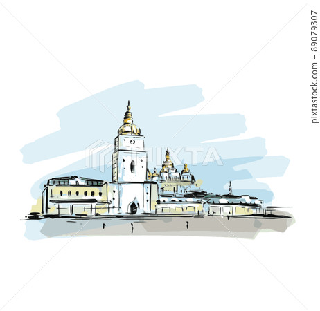 Sketch of church in Kyiv Ukraine  89079307