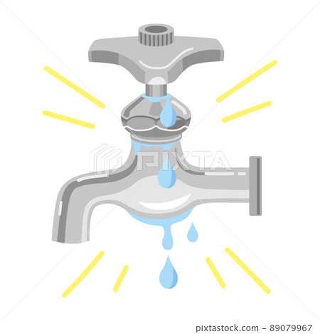 Illustration of water faucet trouble (single faucet, water leak, damage) 89079967