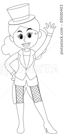Circus woman black and white doodle character 89080403