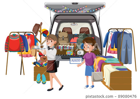 Woman shopping at yard sale 89080476