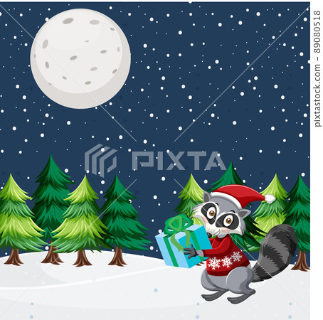 Christmas theme with raccoon in the snow 89080518