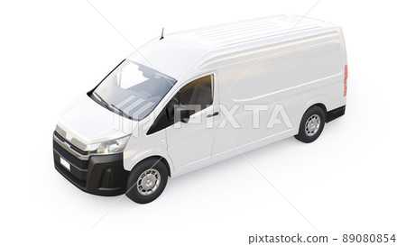 White commercial van for transporting small loads in the city on a white background. Blank body for your design. 3d illustration White commercial van for transporting small loads in the city on a white background. Blank body for your design. 3d illustration 89080854