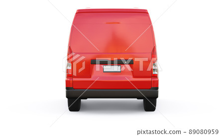 Red commercial van for transporting small loads in the city on a white background. Blank body for your design. 3d illustration Red commercial van for transporting small loads in the city on a white background. Blank body for your design. 3d illustration 89080959