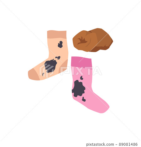 Different dirty socks with dirt stains in flat isolated on white background 89081486